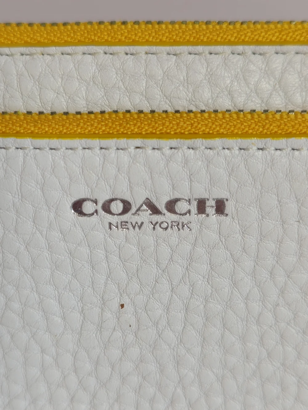 Coach Bleecker Edgepaint Leather Double Zip Wristlet Wallet in White/Sunglow